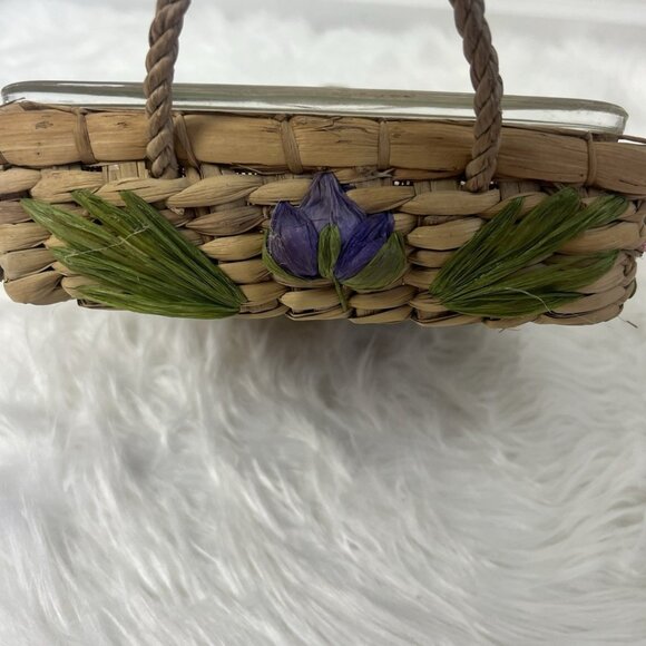 Vintage Pyrex Baking Dish & Woven Floral Casserole Travel/ Holder Basket Tray - Picture 4 of 10